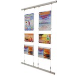 mixed poster and leaflet holders on wires in wall channel